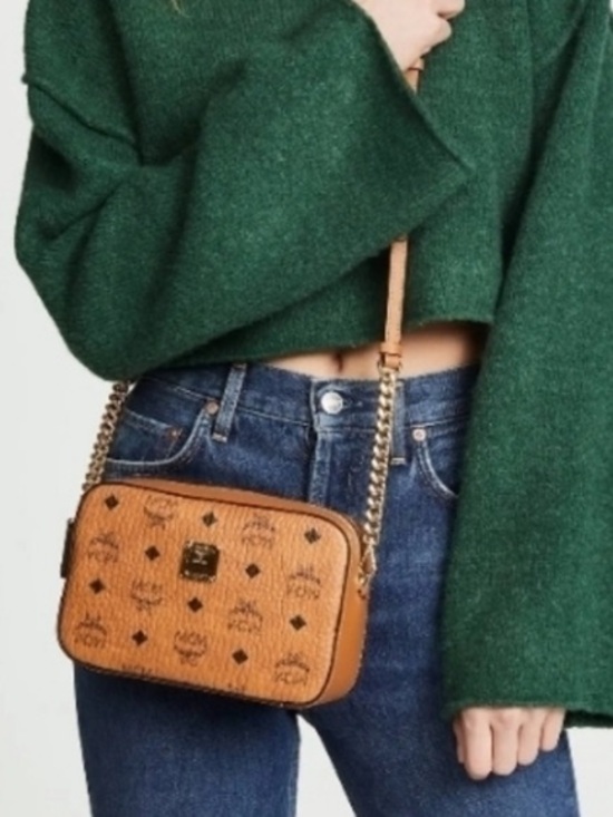 MCM Handbags - MCM Visetos Cognac Logo Crossbody with Gold Chain